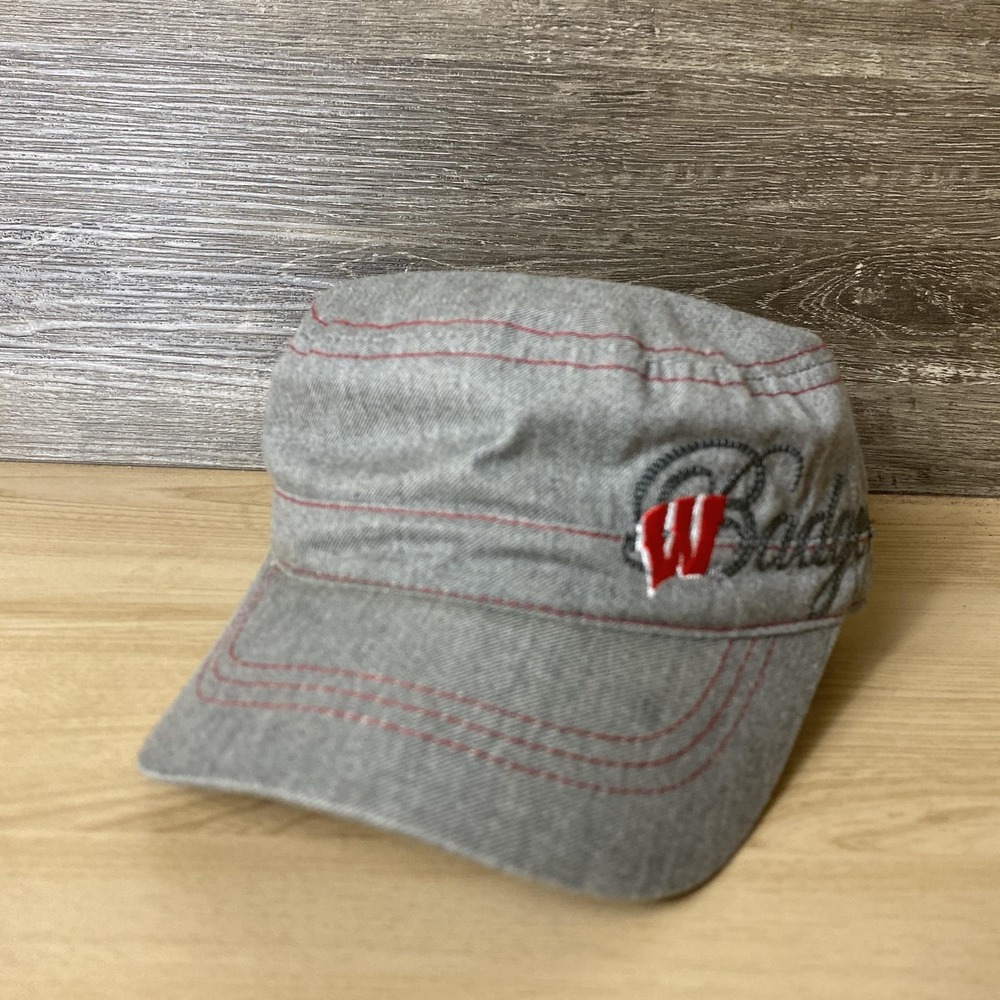 Wisconsin Badgers Hat Cap Strap Back Gray Cadet Army Cap Adidas Womens